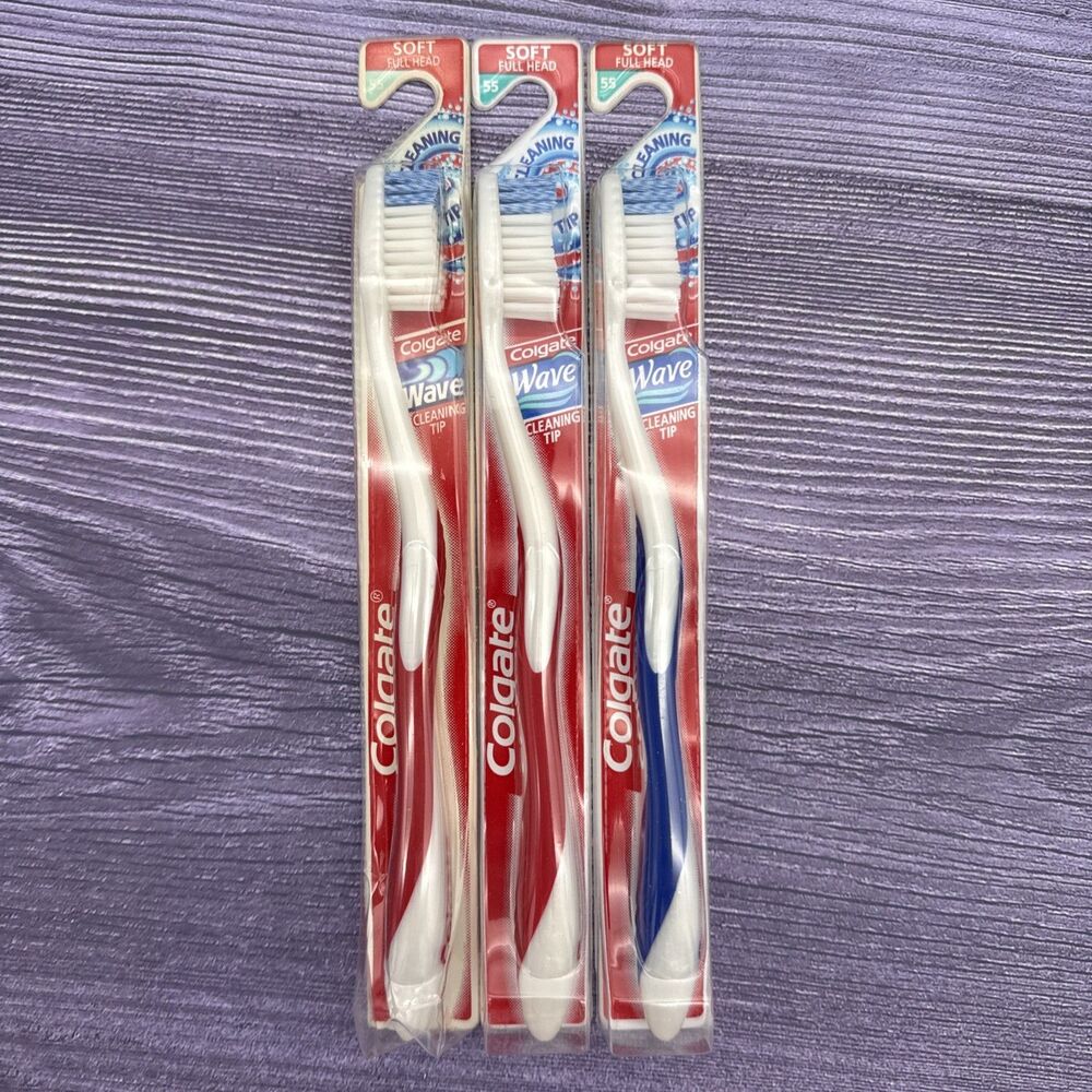 3 LOT Colgate Wave Soft FULL Head (55) Cleaning Tip Toothbrush Curved Bristles